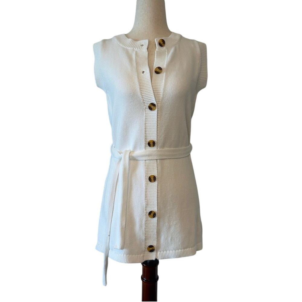 Petal + Pup White Sleeveless Sweater Tunic Cardigan, Women’s Size Small